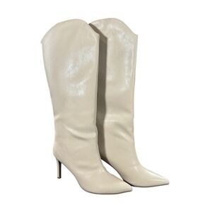 New Knee High Vegan Leather Boot Size 9.5 NWT$120 Cream Western Stiletto Country